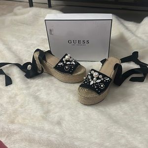 GUESS jeweled tie up espadrilles size 6 with box! Worn once !!!